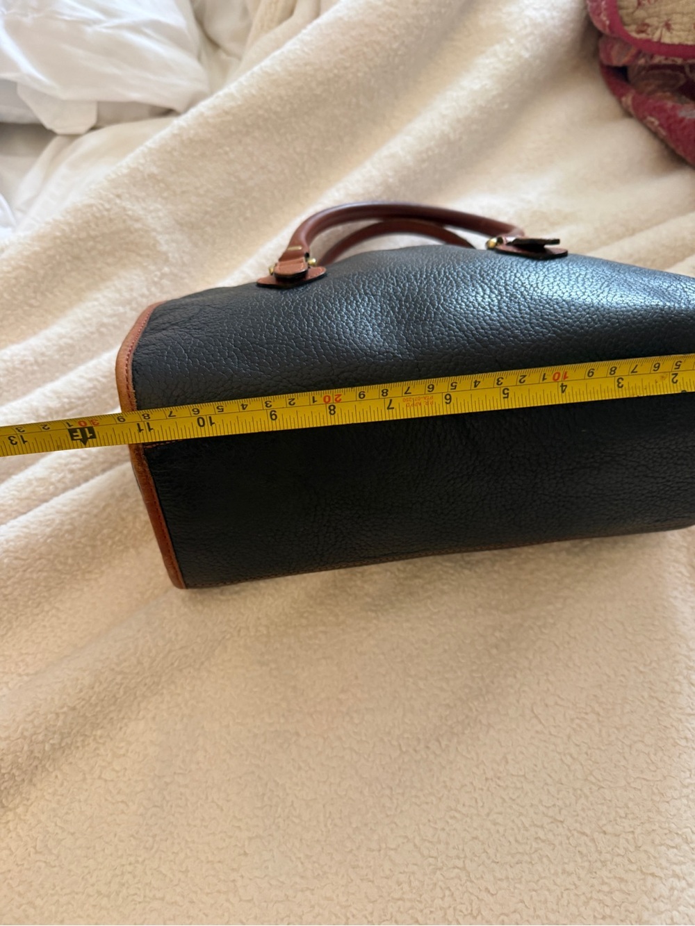 Classic Vintage Navy and Brown Leather Satchel Handbag - Picture 8 of 11